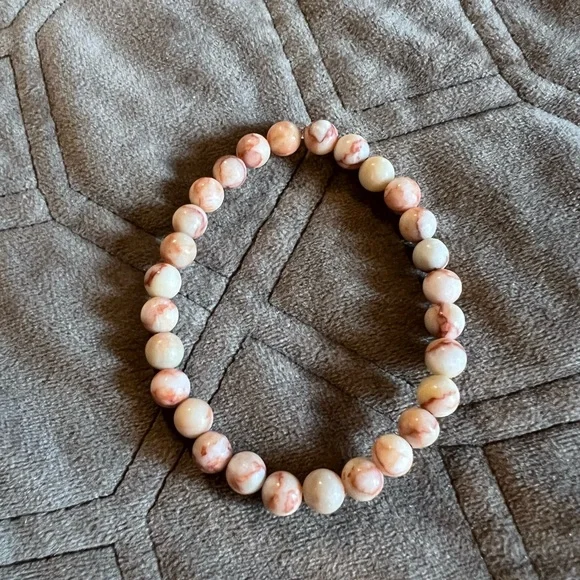 Handmade Chic Natural Red Network Stone Beaded Bracelet, Size 7” - Picture 3 of 3